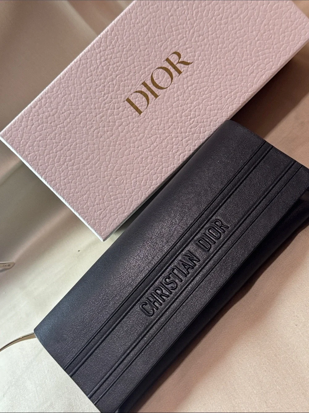 Dior Women's Rimless Sunglasses with Dark Blue Lenses and Gold Temples